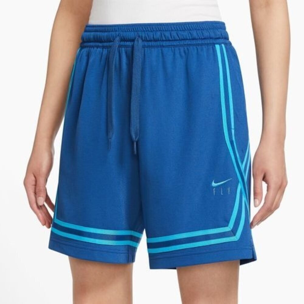 Nike Dri-FIT Fly Crossover Women Basketball Elastic Waist Shorts Blue NEW Large